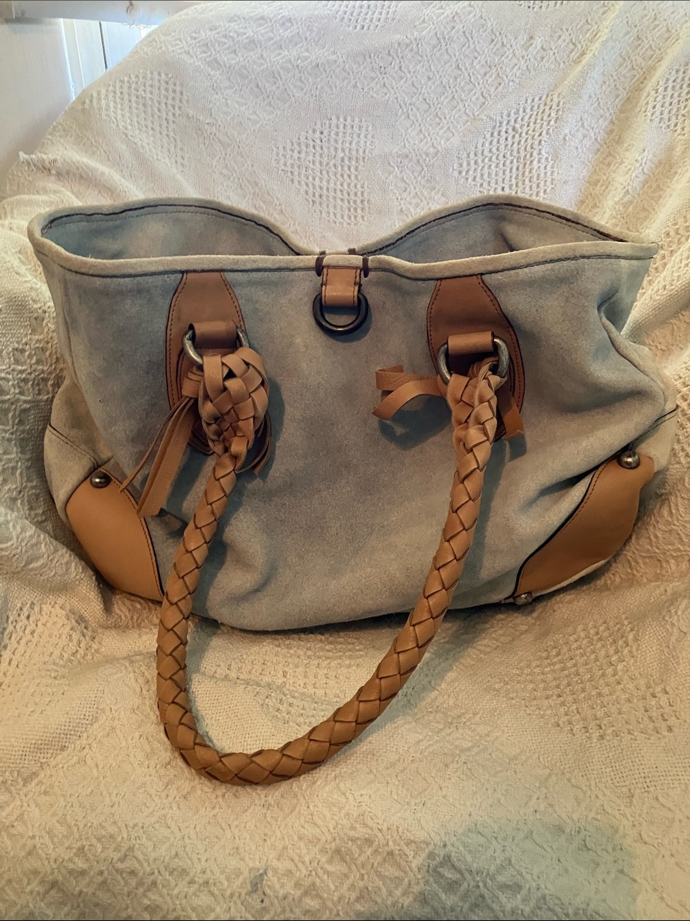 Falor Made in Italy blue Large Suede Leather Hobo slouchy Bag